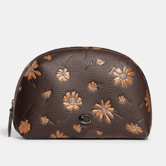 NWT COACH Julienne Cosmetic Case 17 With Floral Print Brown CF319 Makeup Bag - Picture 1 of 10